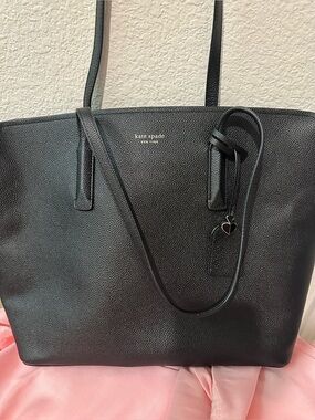 kate spade Black Pebbled Leather Tote with Heart Charm